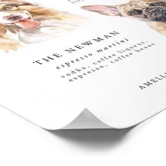 犬のモダンシグネチャー飲み結婚物のペットのバー標識 ポスター (角)