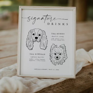 犬のモダンシグネチャー飲み結婚物のペットのバー標識 ポスター