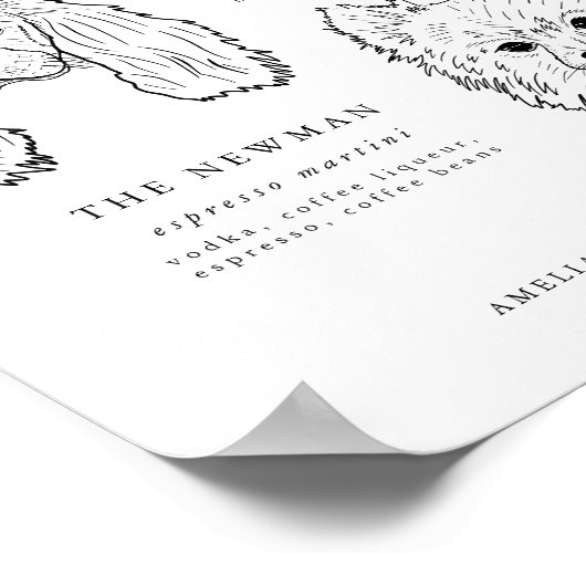 犬のモダンシグネチャー飲み結婚物のペットのバー標識 ポスター (角)