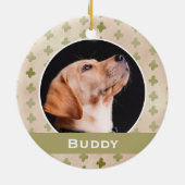 犬のモダンペットの写真花のパターンのクリスマス セラミックオーナメント (裏面)