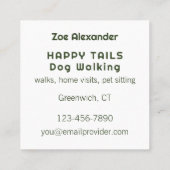 犬のモダン歩くポープリントサークルダークグリーン スクエア名刺 (裏面)