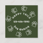 犬のモダン歩くポープリントサークルダークグリーン スクエア名刺 (正面)