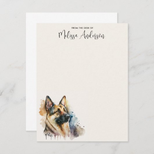 犬のモダン水彩動物ドイツの羊飼い ノートカード (正面/裏面)