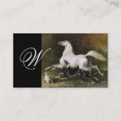 犬のモノグラムでギャロピングする灰色のアラブのタリオン 名刺 (裏面)
