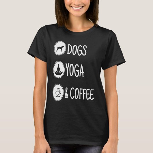 犬のヨガとコーヒー Tシャツ (正面)