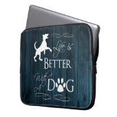 犬のラップトップスリーブ – 青 ラップトップスリーブ (正面左)