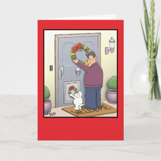 犬のリースのおもしろいなクリスマスカード シーズンカード (正面)