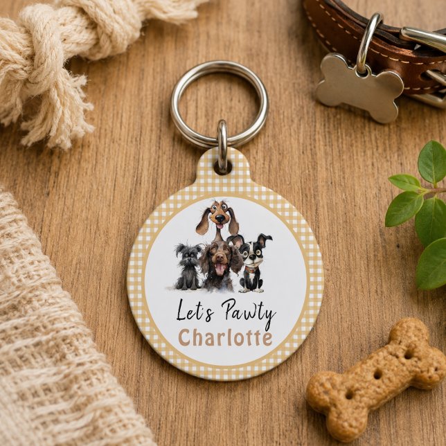犬のレッツパーティー誕生日 ペット　ネームタグ (Dog Let's Pawty Birthday Pet ID Tag)