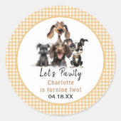 犬のレッツ・パーティー 誕生日 ラウンドシール (正面)