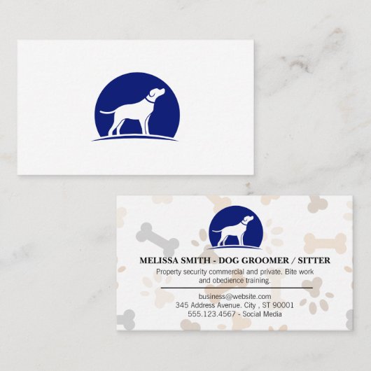 犬のロゴ | 足跡とボーンを手で描く 名刺 (正面/裏面)