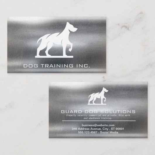 犬のロゴ |金属の背景 名刺 (正面/裏面)