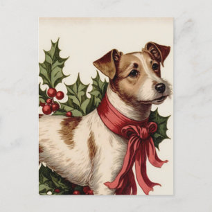 犬のヴィンテージイラストレーションクリスマスカード シーズンポストカード