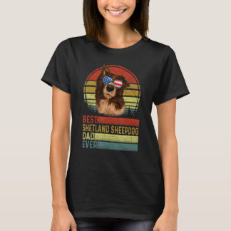 犬のヴィンテージ最高のシェトランドシェプドッグパパエバーファーザー Tシャツ
