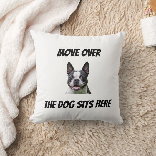 犬の上を移動ここに座っおもしろいたカスタム犬 クッション (ブランケット)
