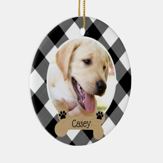 犬の両面2フォトバッファローチェック セラミックオーナメント (右)