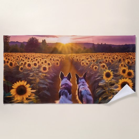 犬の仲間が2人 ビーチタオル (正面)