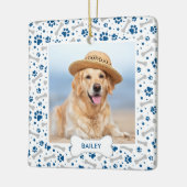 犬の休日かわいい手のプリントパーソナライズされたペットの写真 セラミックオーナメント (左)