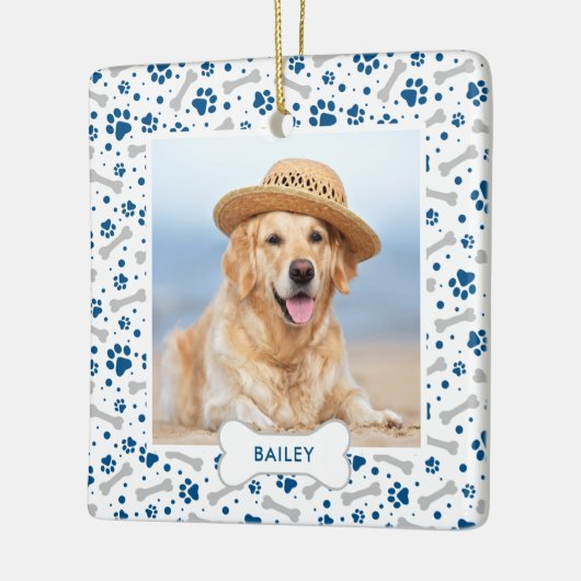 犬の休日かわいい手のプリントパーソナライズされたペットの写真 セラミックオーナメント (左)