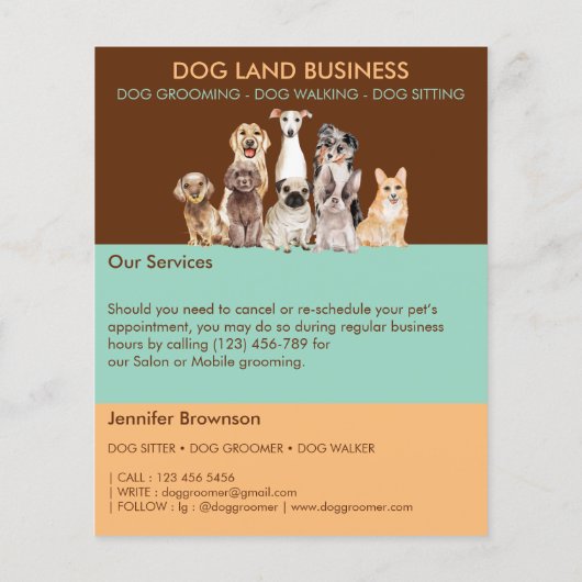 犬の価格リストグルーミング茶色の緑の黄色 チラシ (裏面)