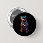犬の入れ墨ピットブル入れカラフル墨の犬 缶バッジ (正面&裏面)