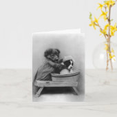 犬の入浴犬 カード (黄色い花)