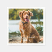 犬の写真が入ったパーソナライズされたクリスマス コクテイル スタンダードカクテルナプキン (正面)