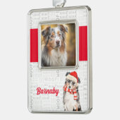 犬の写真と名前がオーストラリアの羊飼いサンタ シルバープレートフレームオーナメント (左)