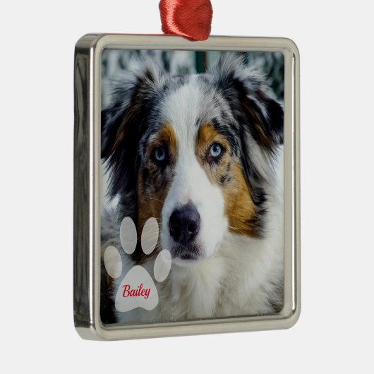 犬の写真と名前とポープリントクリスマス メタルオーナメント (右)