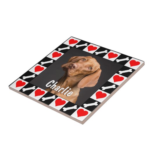 犬の写真と名前のカスタム記念パーソナライズされた資料 タイル (側面)