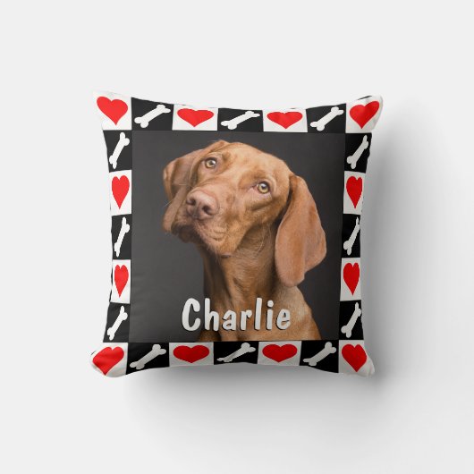 犬の写真と名前カスタムのパーソナライズされた子犬 クッション (正面)