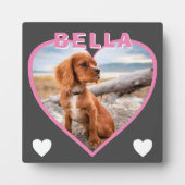 犬の写真と名前ピンクハート フォトプラーク (正面)