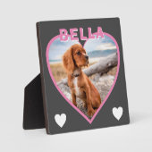 犬の写真と名前ピンクハート フォトプラーク (正面)