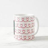 犬の写真と名前Red Hand drawnハートパターン コーヒーマグカップ (正面右)