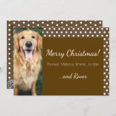 犬の写真と家族の名前ブラウンクリスマスカード シーズンカード (正面/裏面)
