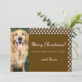 犬の写真と家族の名前ブラウンクリスマスカード シーズンカード (スタンド正面)