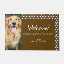 犬の写真と家族の名前水玉模様ブラウンウェルカム