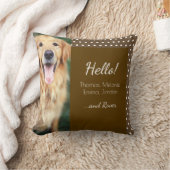 犬の写真と家族の名前水玉模様ブラウン クッション (ブランケット)