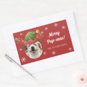 犬の写真と小妖精や小人トナカイAntler Hatクリスマス 長方形シール (封筒)