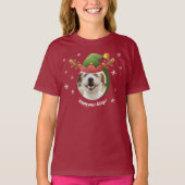 犬の写真と小妖精や小人トナカイAntler Hatクリスマス Tシャツ (正面)