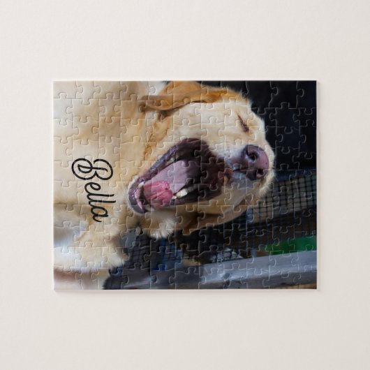 犬の写真と文字を追加パーソナライズされたカスタムする ジグソーパズル (横)