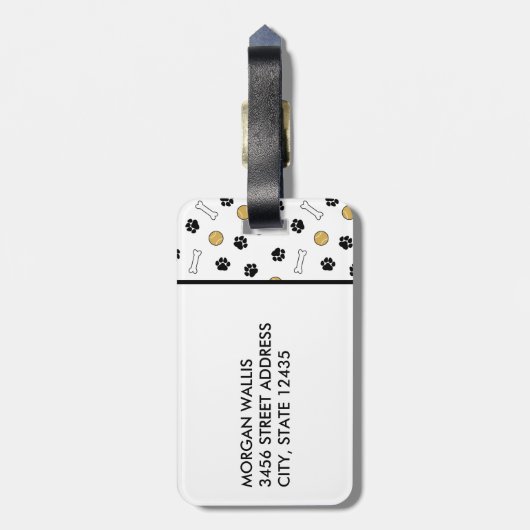 犬の写真と犬をテーマにした模様のモノグラム ラゲッジタグ (裏面縦)