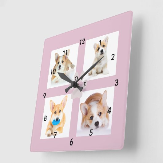 犬の写真と足のプリント大学アクリル壁掛け時計 スクエア壁時計 (傾斜)