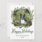 犬の写真のクリスマスリース シーズンカード (正面)