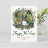 犬の写真のクリスマスリース シーズンカード (スタンド正面)