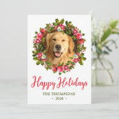 犬の写真のクリスマスリース シーズンカード (スタンド正面)
