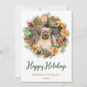 犬の写真のクリスマスリース シーズンカード (正面)