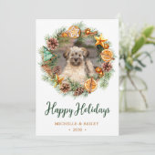 犬の写真のクリスマスリース シーズンカード (スタンド正面)