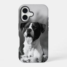 犬の写真の白黒の個人用設定 iPhone 16ケース