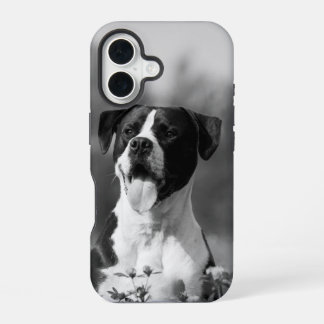 犬の写真の白黒の個人用設定 iPhone 16ケース