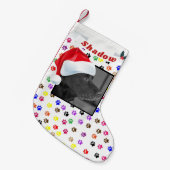 犬の写真の足のプリントの名前のためのサンタの帽子 スモールクリスマスストッキング (正面 (吊り時))